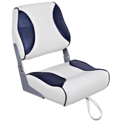 Bluewater Deluxe High Back Folding Seat - Dark Blue / Ivory White / Dark Blue