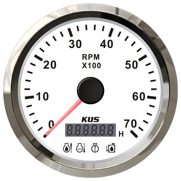 KUS Tacho/Hour Meter Gauge - White & Stainless Steel-KUS Gauges-Cassell Marine