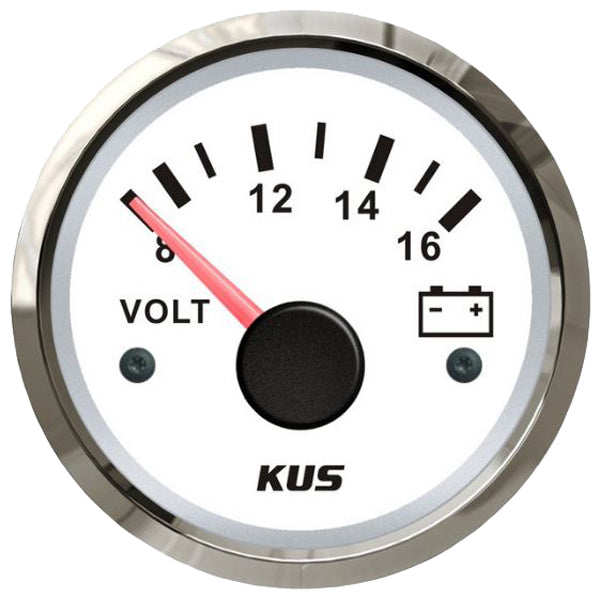 KUS Volt Meter Gauge - White & Stainless-KUS Gauges-Cassell Marine