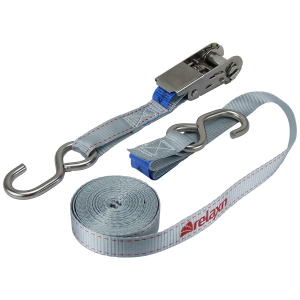 Tie-Down Strap - Stainless Steel Ratchet & S-Hook - 25mm x 5m Medium Duty (Single)